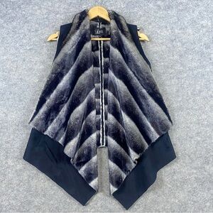 Luii Faux Fur Lined Vest Women’s Size S Black Faux Suede Open Front Winter Long